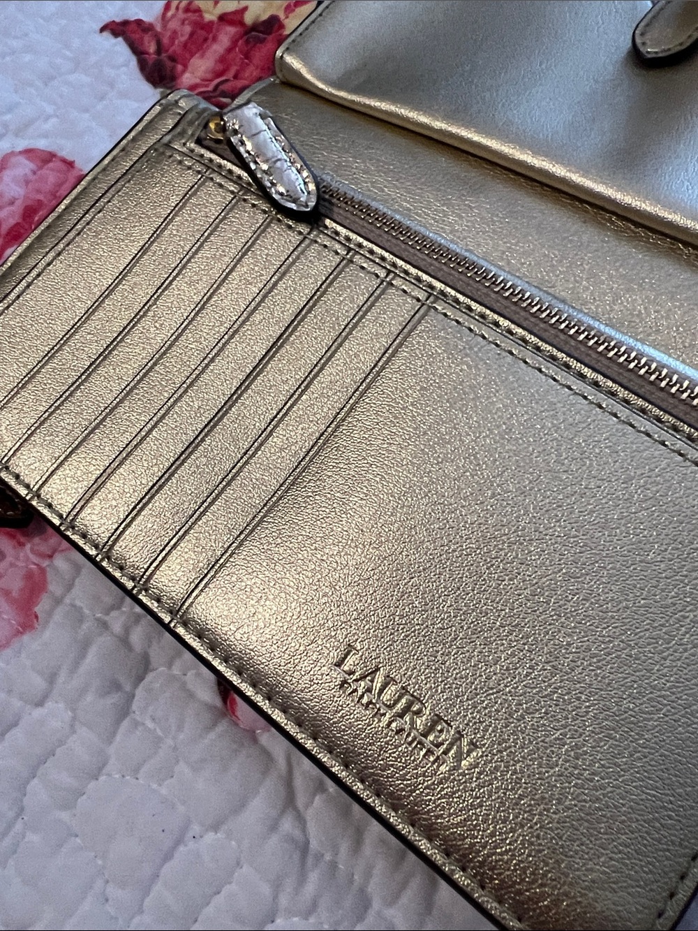 Ralph Lauren Metallic Gold Silver Wallet Wristlet with RL Logo - Picture 9 of 12